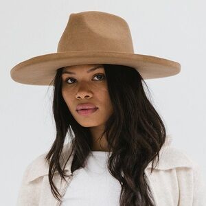 GIGI PIP Wide Brim Felt Fedora Hat in Tan